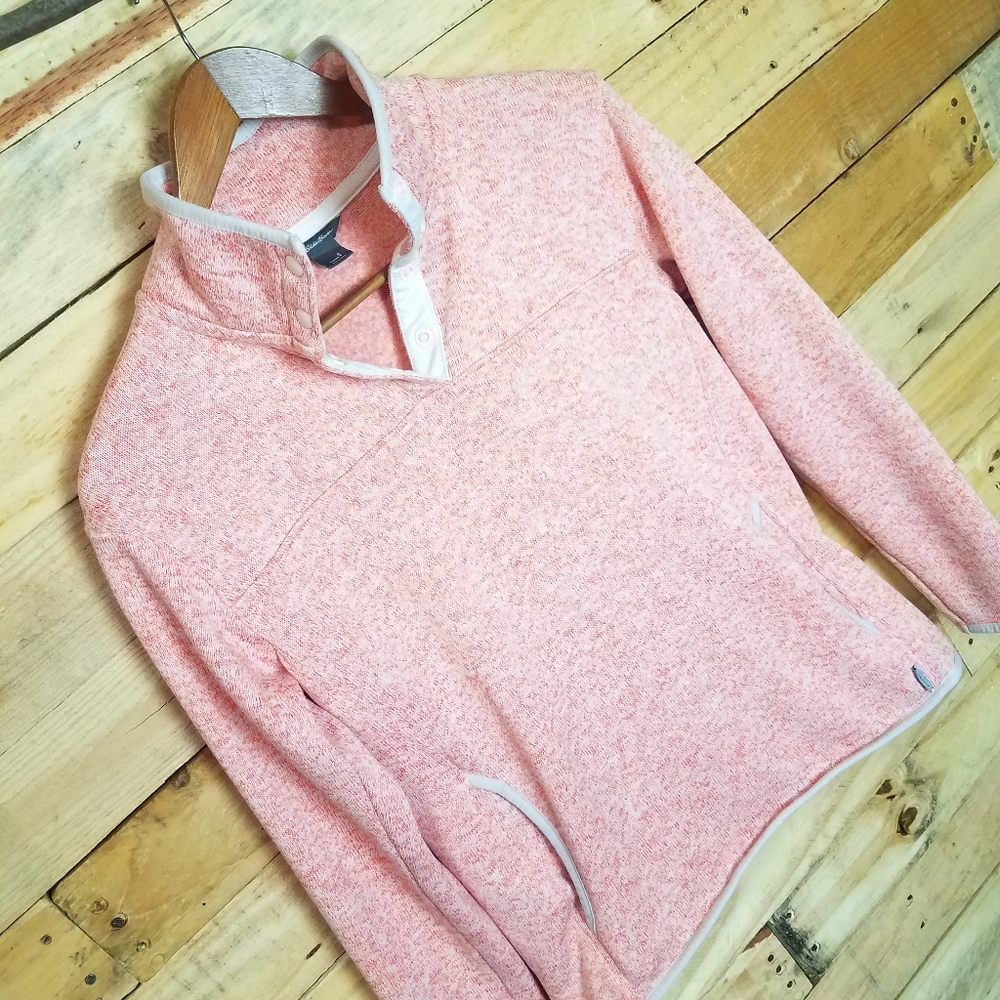 EDDIE BAUER Pink Knit Quarter Snap Pullover SMALL